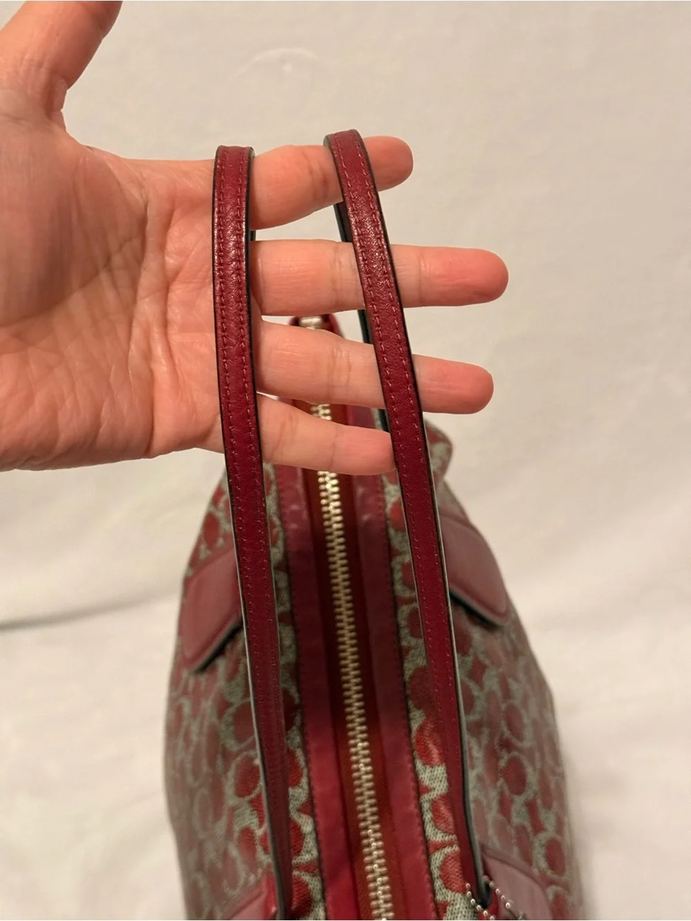 Coach Signature Coated Canvas Taxi Zip Top Red Tote with Removable Pouch